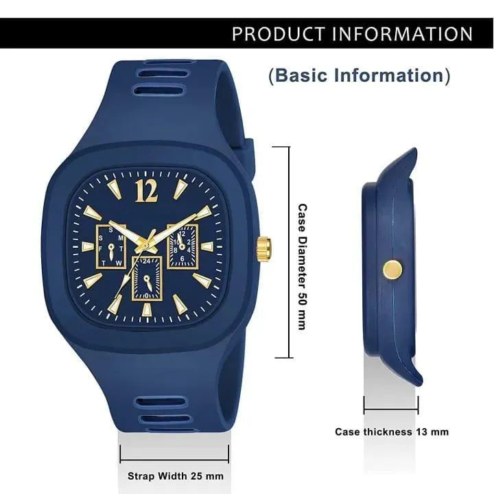 Blue Analogue Watch Gold Accents