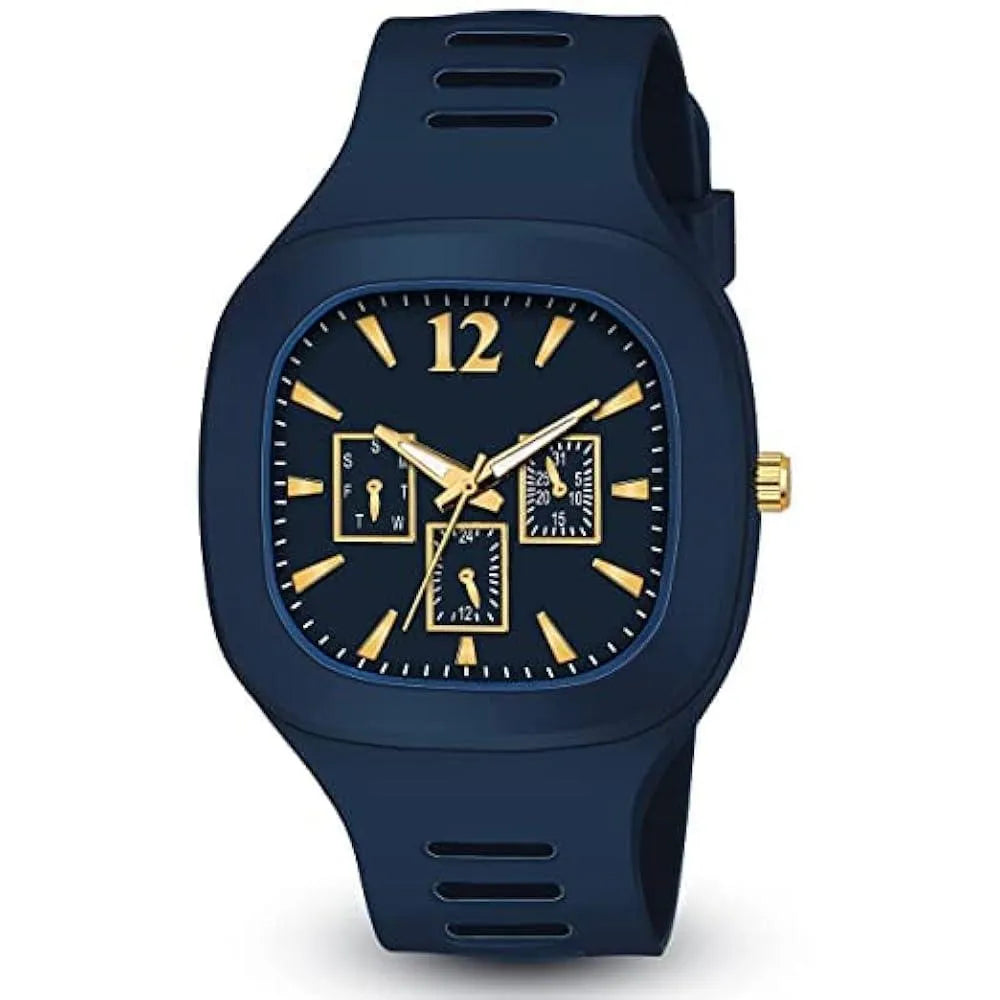 Blue Analogue Watch Gold Accents