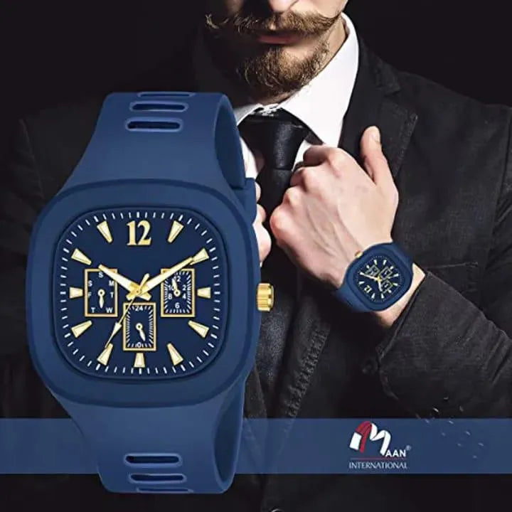 Blue Analogue Watch Gold Accents