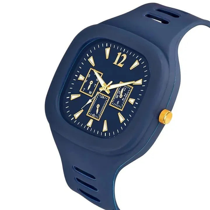 Blue Analogue Watch Gold Accents