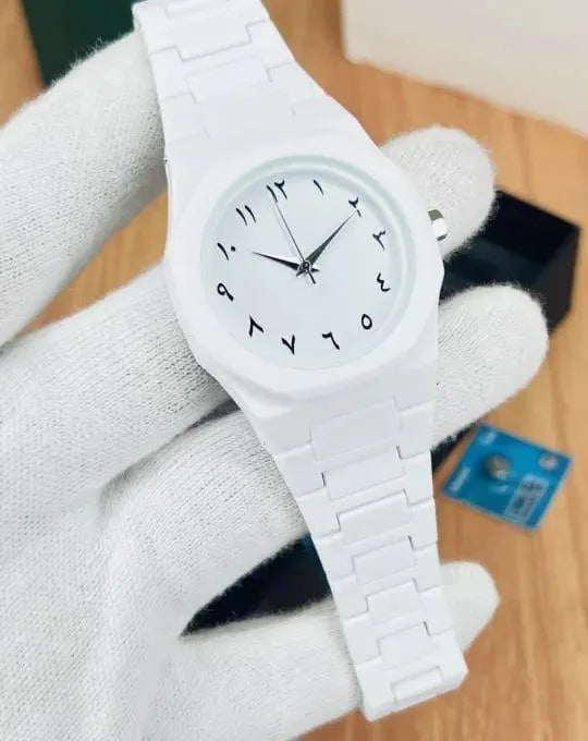 White Carbon Fiber Arabic Watch