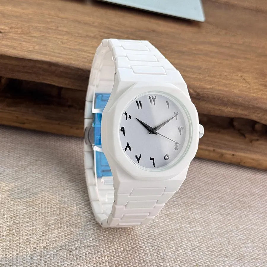 White Carbon Fiber Arabic Watch