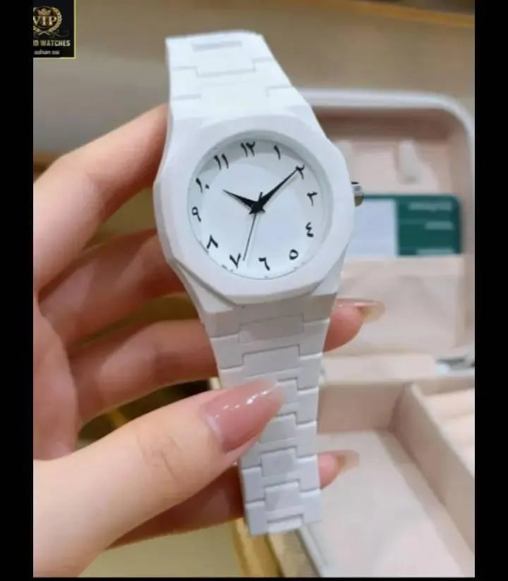 White Carbon Fiber Arabic Watch