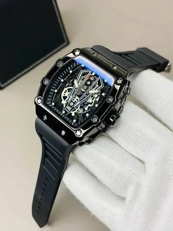Black Skeleton Chronograph Watch