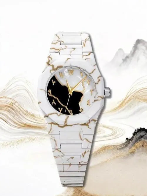 Carbon Fiber Marble Watch White Gold