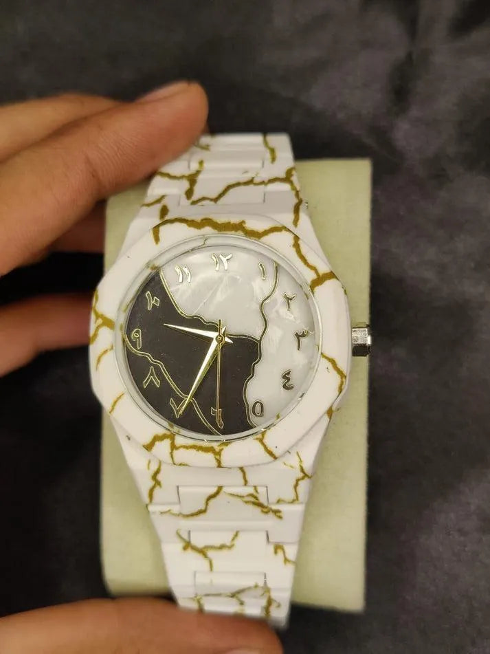 Carbon Fiber Marble Watch White Gold