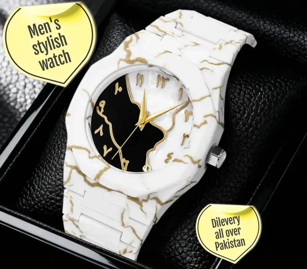 Carbon Fiber Marble Watch White Gold