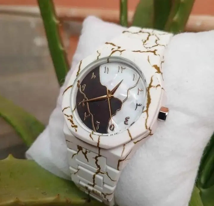 Carbon Fiber Marble Watch White Gold