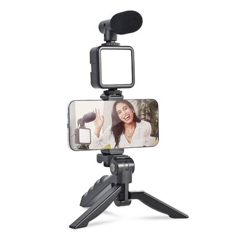 Portable LED ring light and microphone set