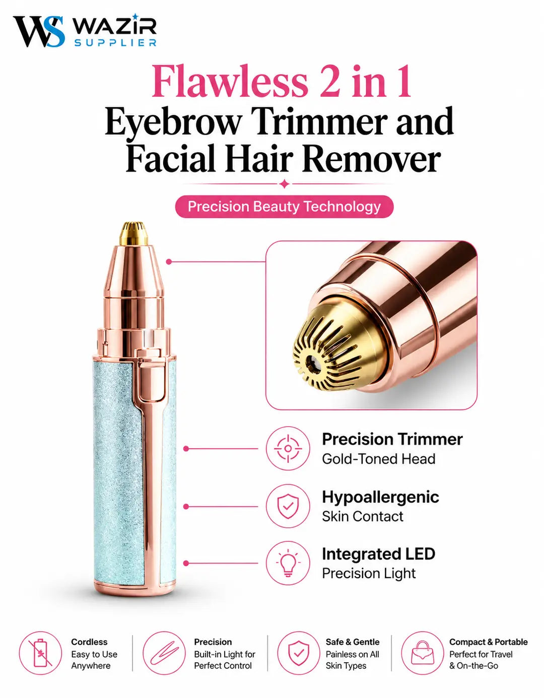 Portable eyebrow trimmer close up