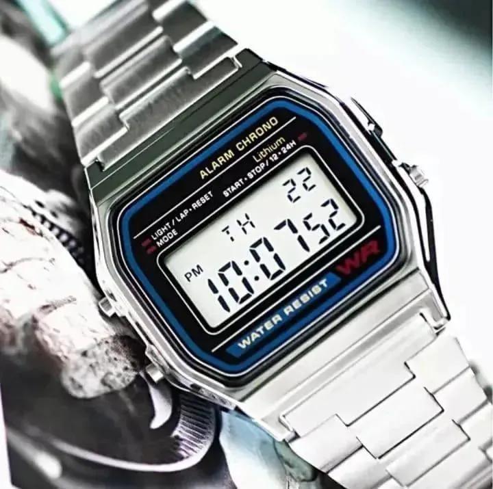 Silver Steel Digital Watch
