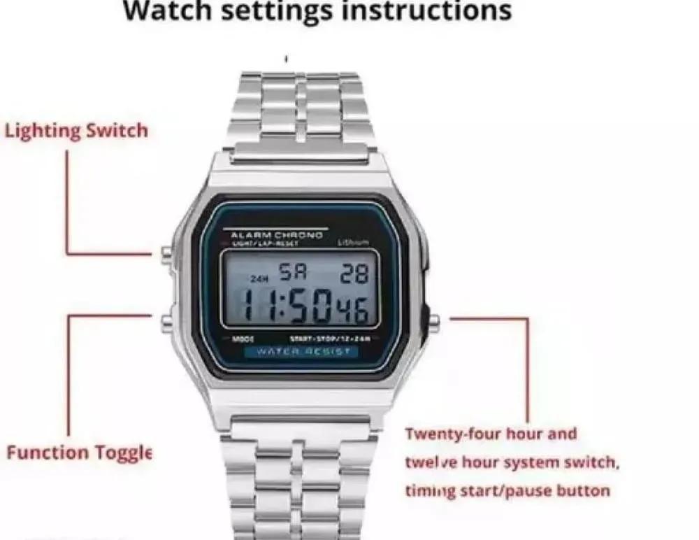 Silver Steel Digital Watch