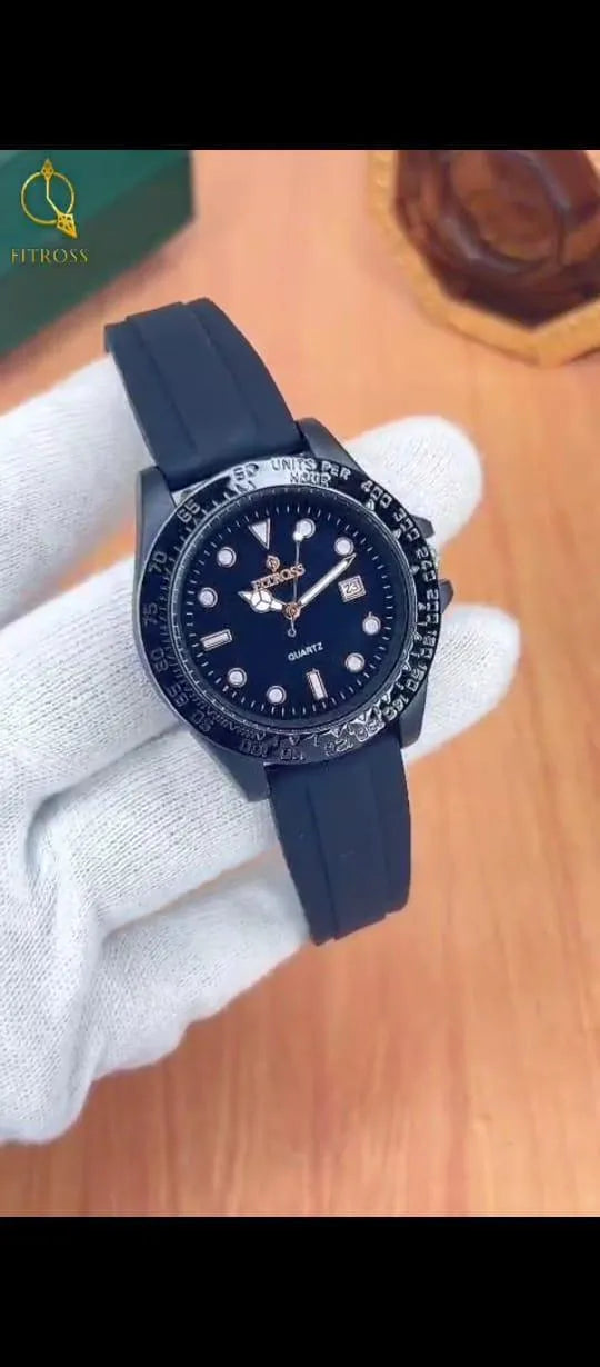 Black Rubber Strap Watch Date Luminous
