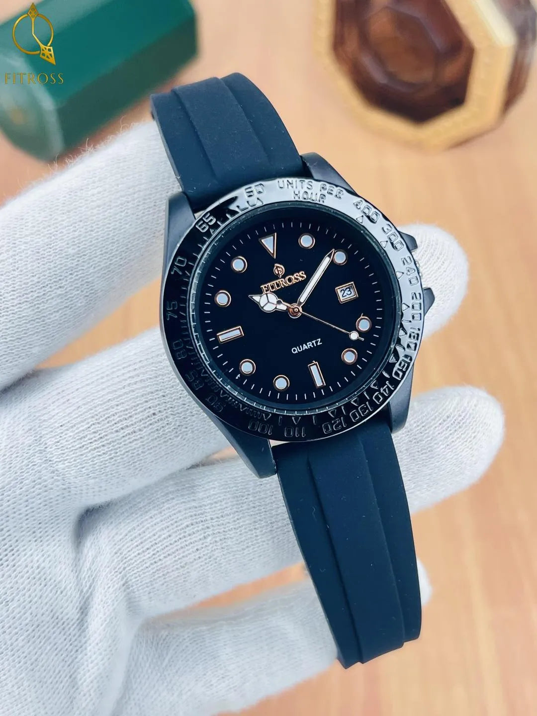 Black Rubber Strap Watch Date Luminous