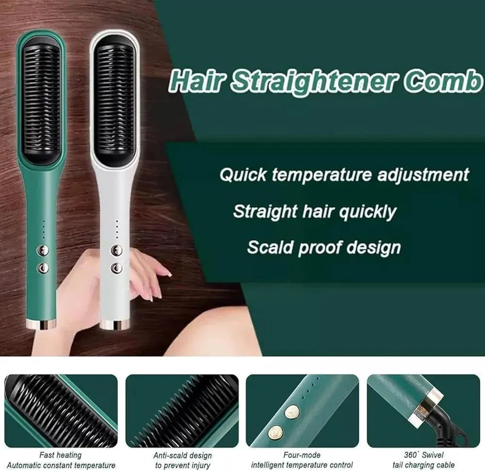 Electric hair straightening brush product view