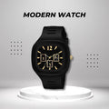 Black Square Analogue Watch Gold Accents
