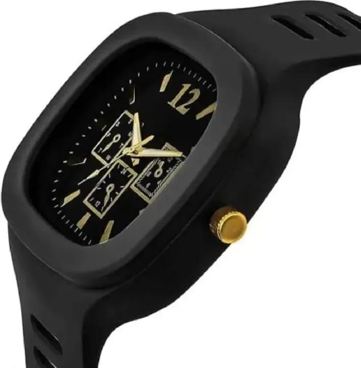 Black Square Analogue Watch Gold Accents