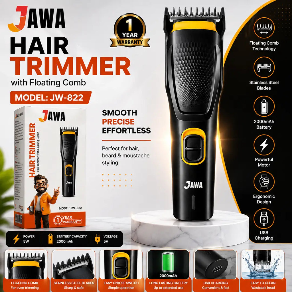 JAWA JW-822 professional hair trimmer with floating comb