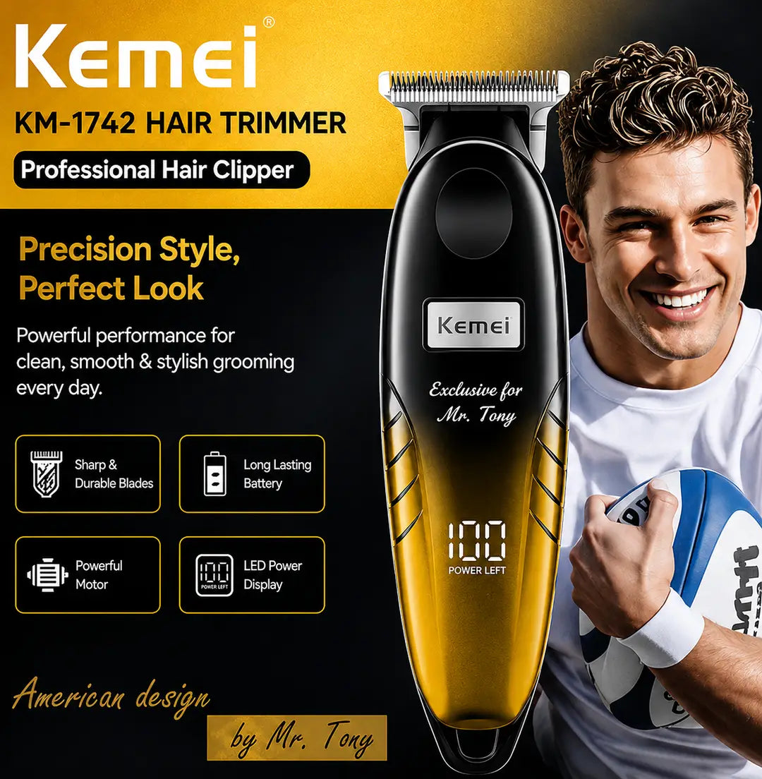 Kemei KM-1742 Hair & Beard Trimmer – Cordless, LED Display