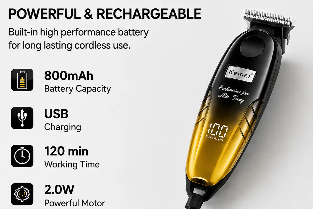 Kemei KM-1742 Hair & Beard Trimmer – Cordless, LED Display