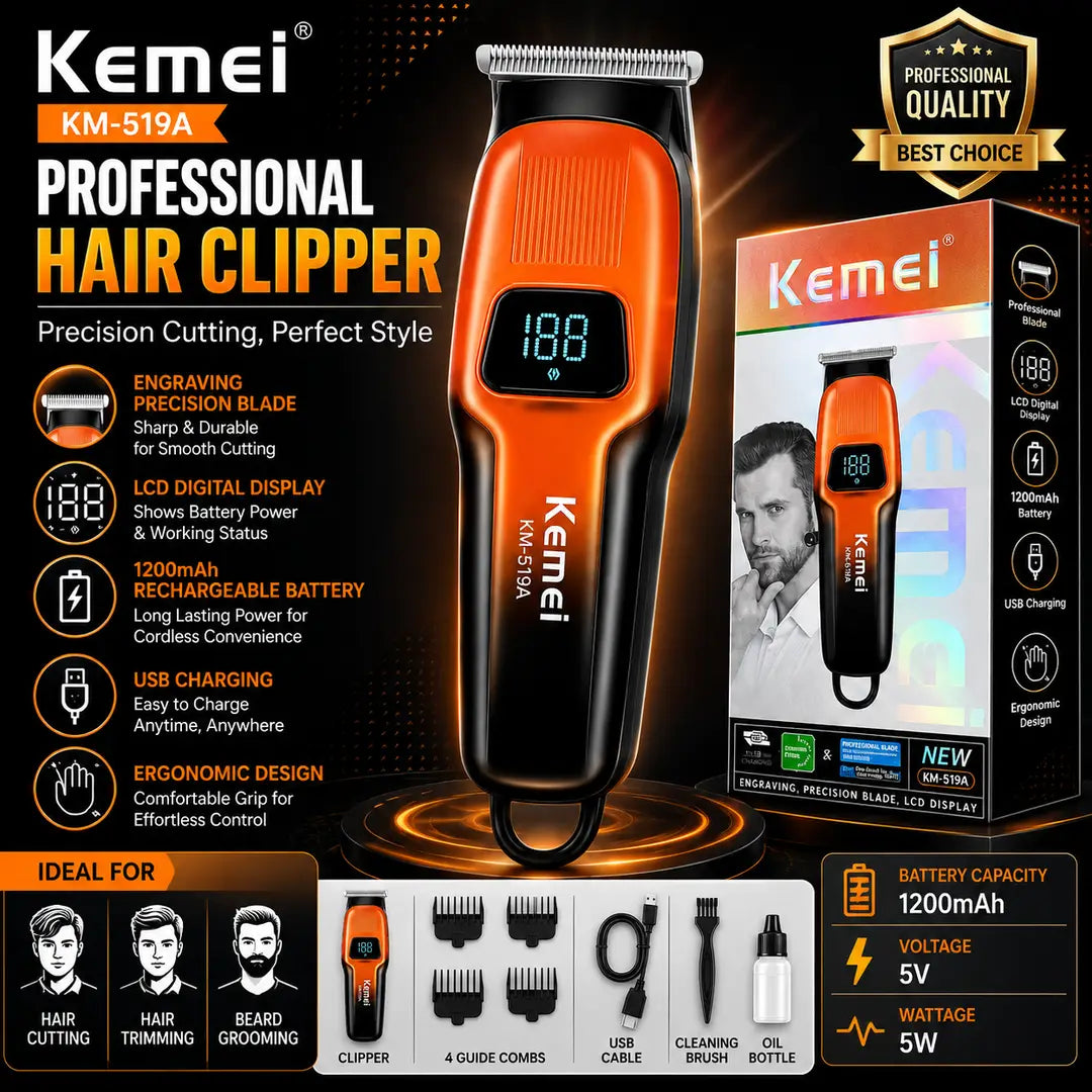 Kemei KM-519A professional hair clipper with LCD display