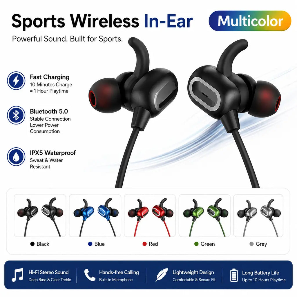Magnetic wireless neckband bluetooth earphones