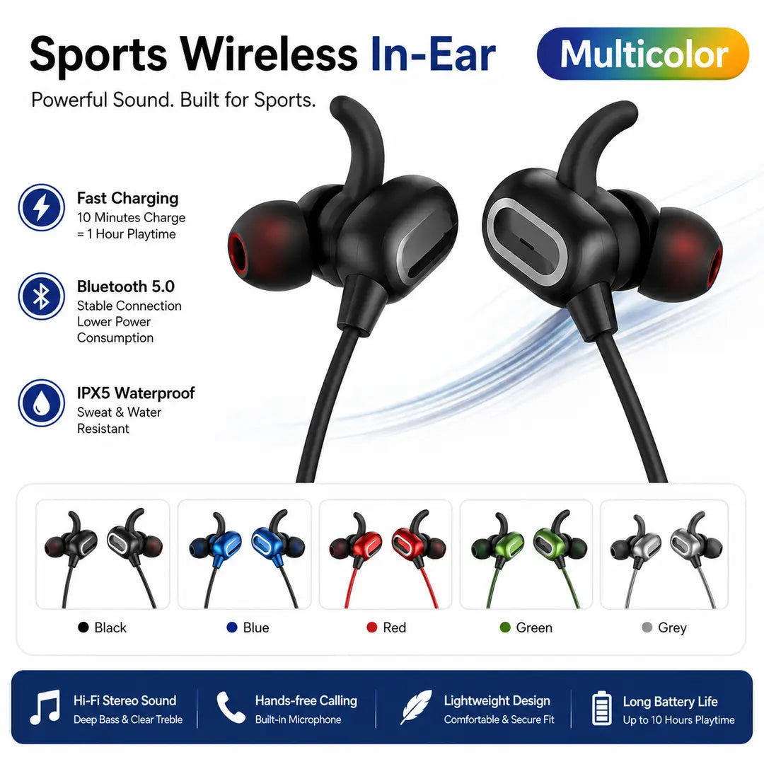Magnetic wireless neckband bluetooth earphones