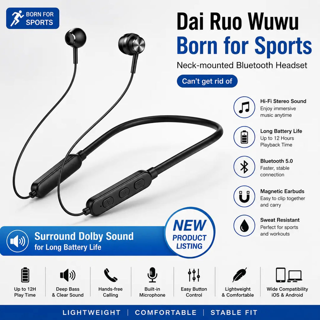 Magnetic Wireless Neckband – Heavy Bass, Sports Fit