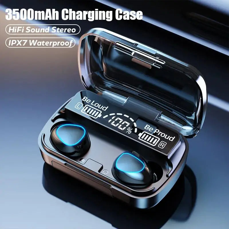M10 TWS gaming earbuds with LED battery display case
