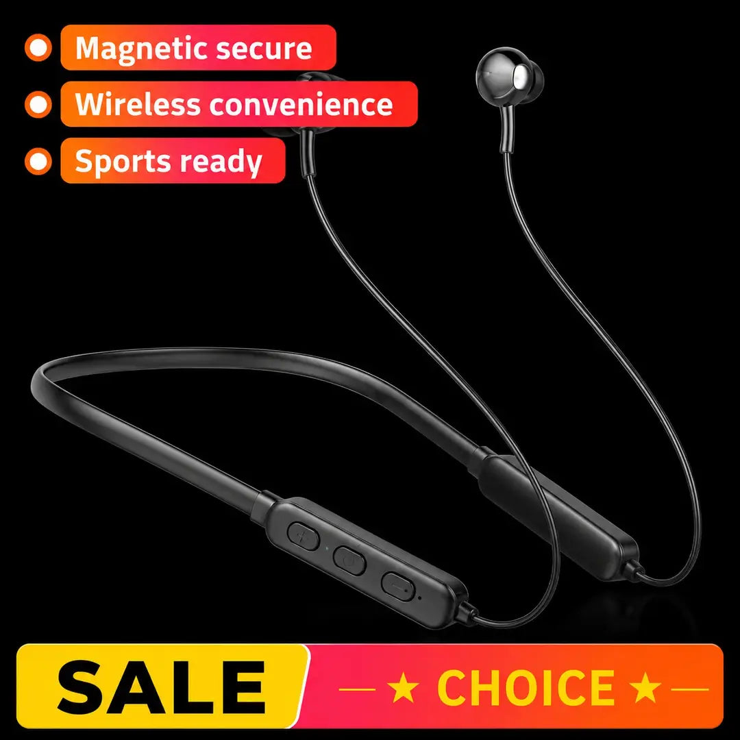 Wireless neckband sports earphones with magnetic earbuds