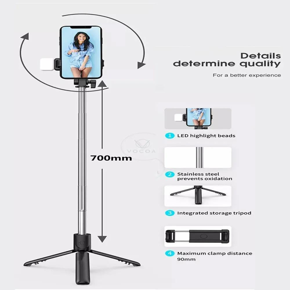 Selfie Stick with LED Light – Foldable, Bluetooth