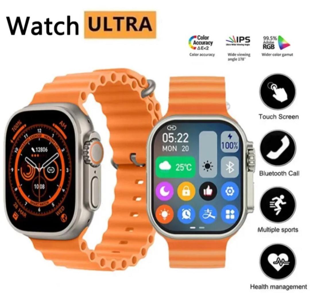 T10 Ultra 2 smart watch with orange silicone strap