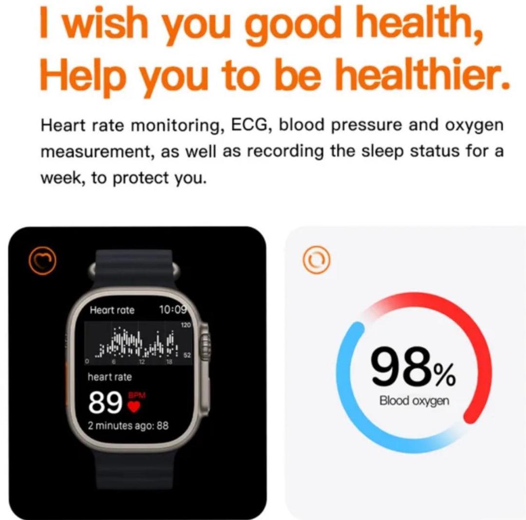 T10 Ultra 2 Smart Watch – Orange Silicone Strap
