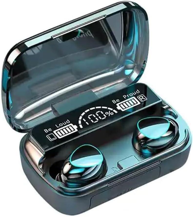 Black noise cancelling wireless earbuds with charging case